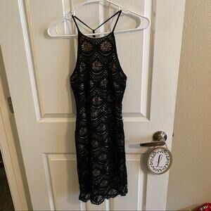 Anthropologie Monteau Black Lace Halter Dress Women's Size Small Lined